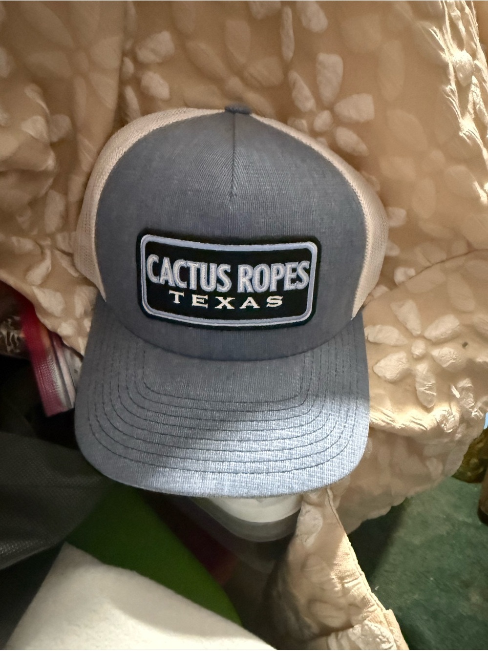 Hooey Gray and White Cactus Ropes Texas Trucker Hat